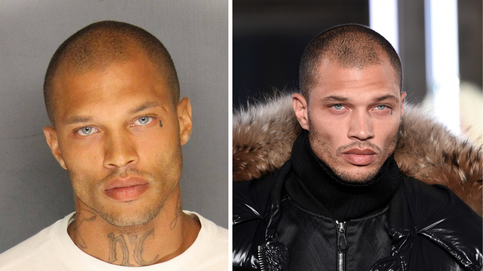 Right: Meeks' original mug shot. Left: Meeks walking the Philipp Plein show during New York Fashion Week 2017.