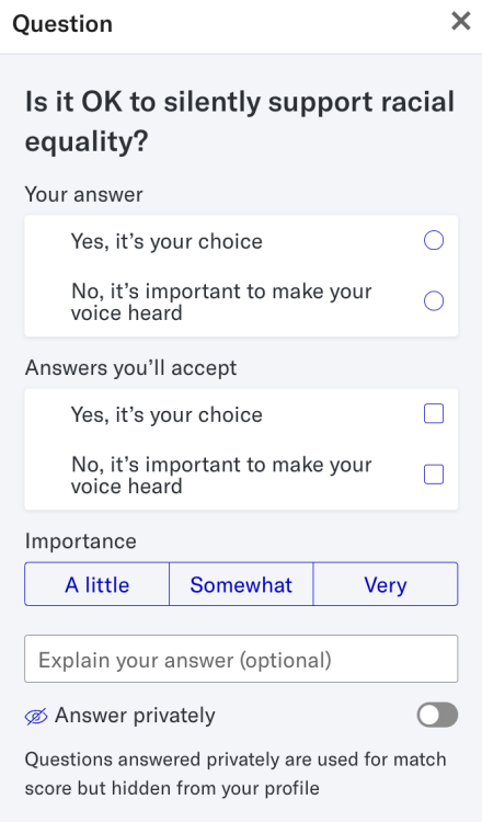 OkCupid profile questionaire example