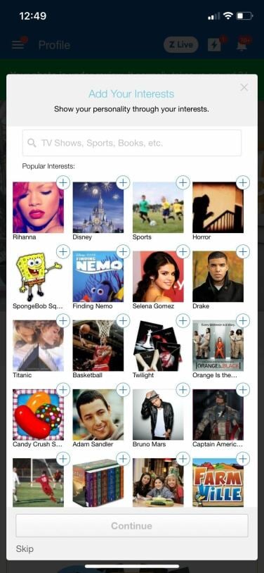 zoosk interest page