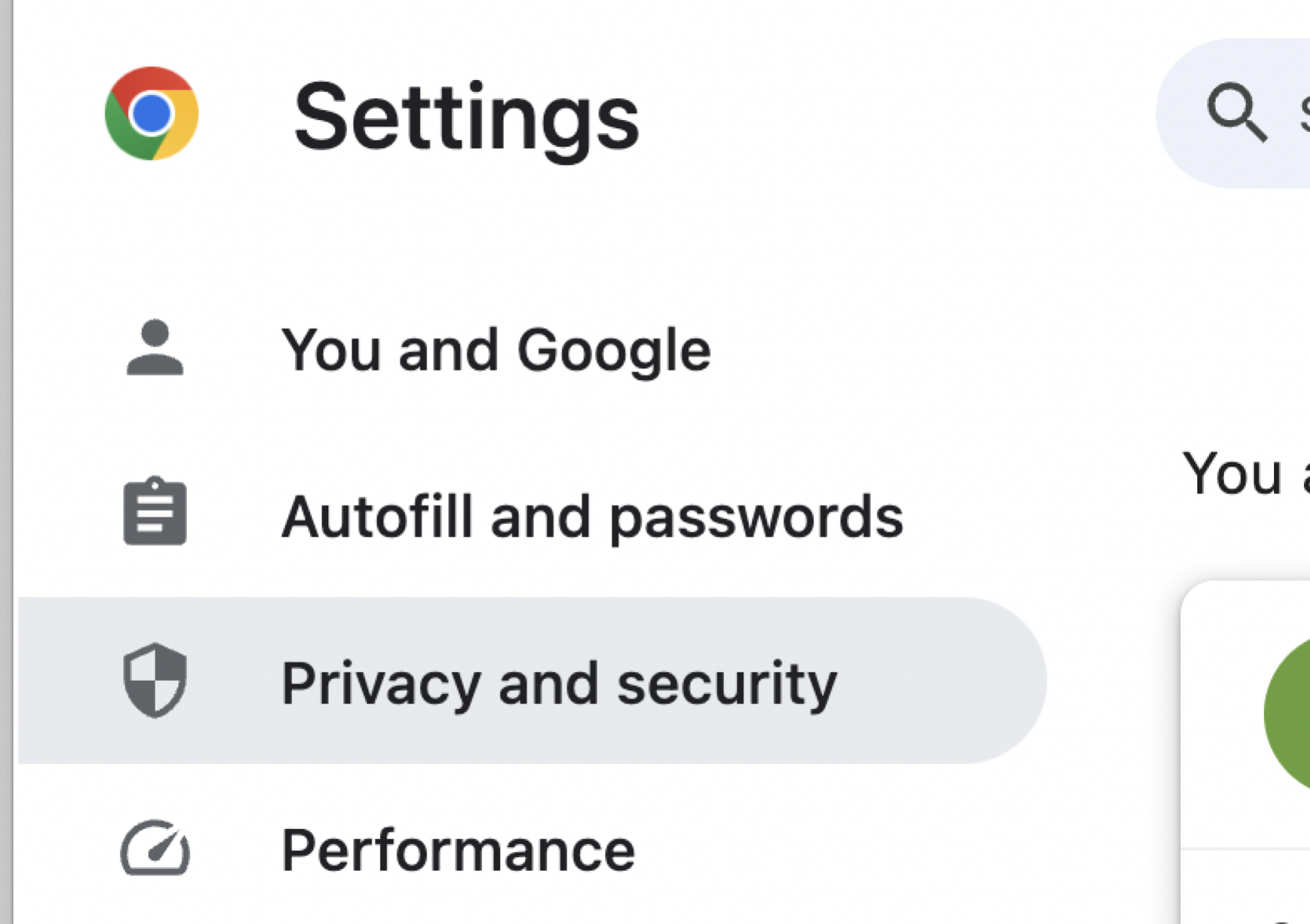 finding the 'Privacy and security' tab on the left side