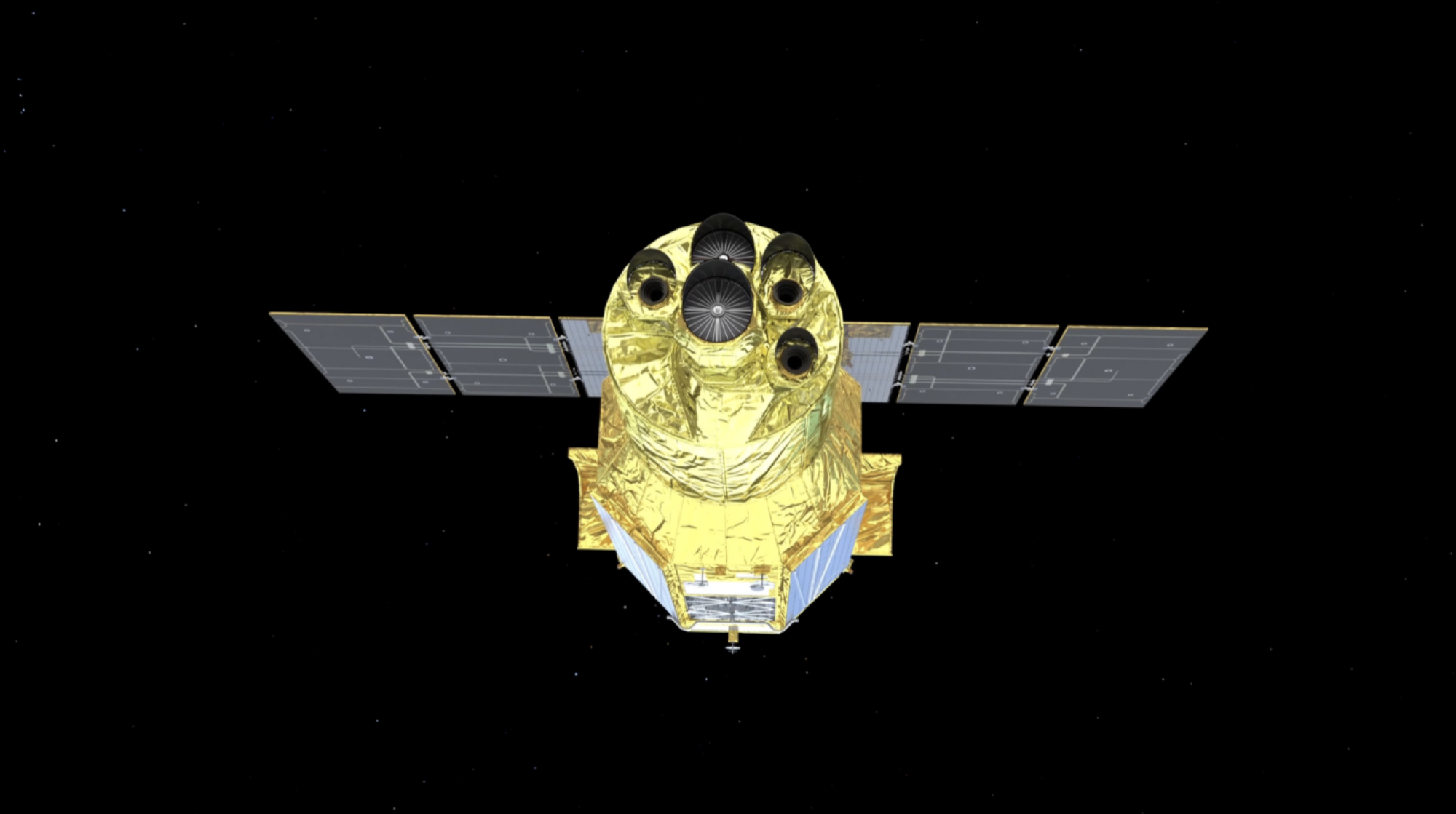 An artist's conception of the XRISM satellite in orbit.