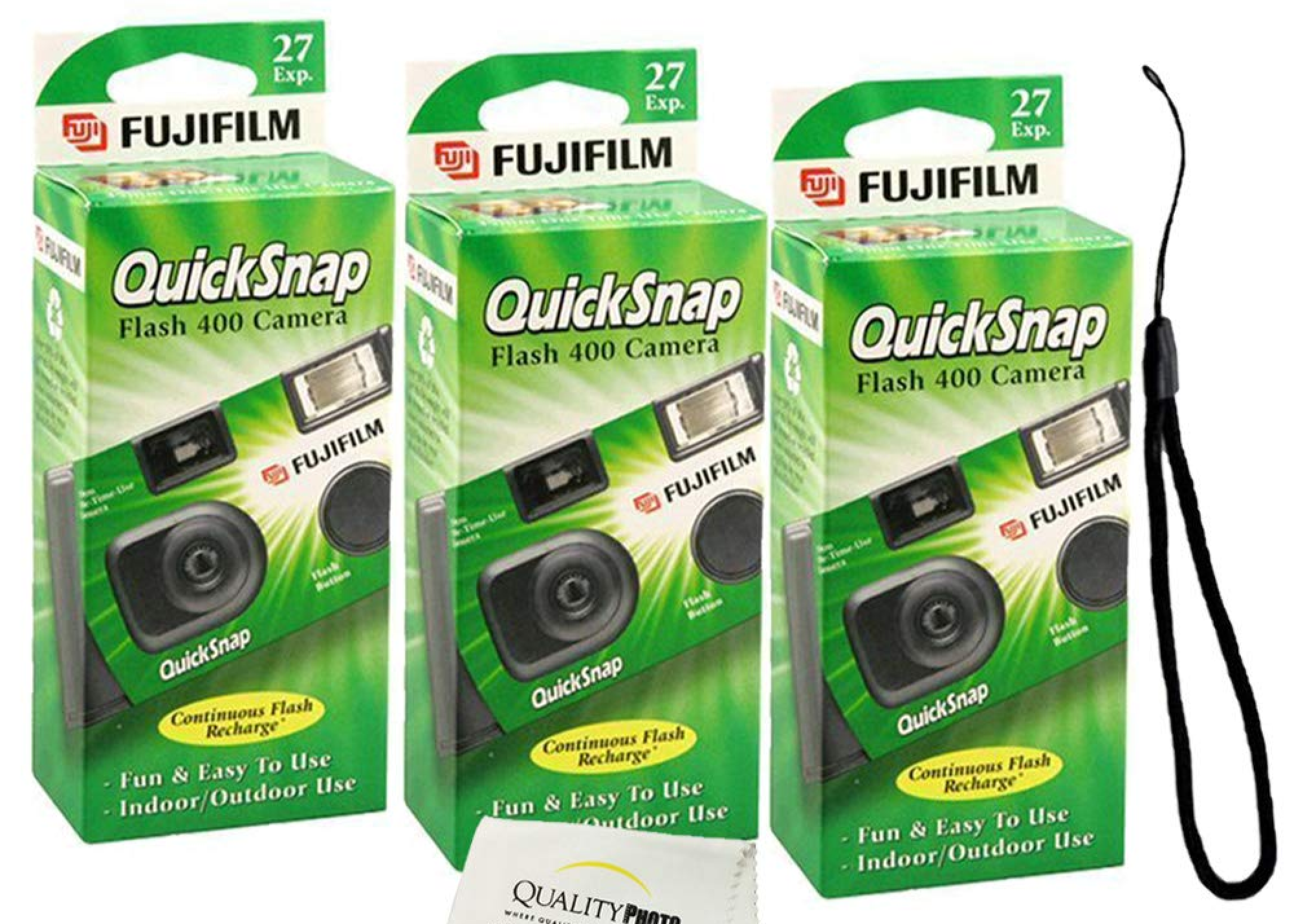 three boxes of fujifilm disposable cameras