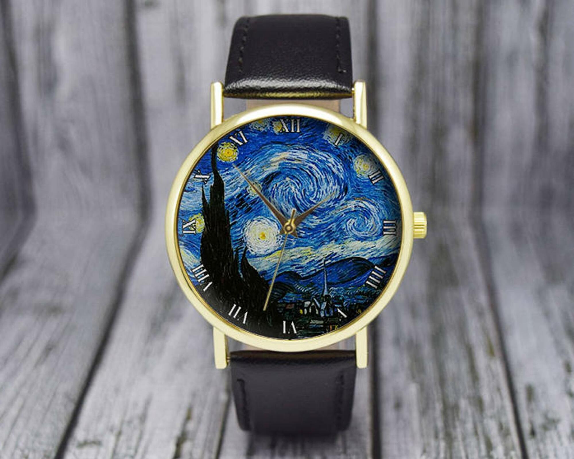 watch with van gogh's starry night on the watch face