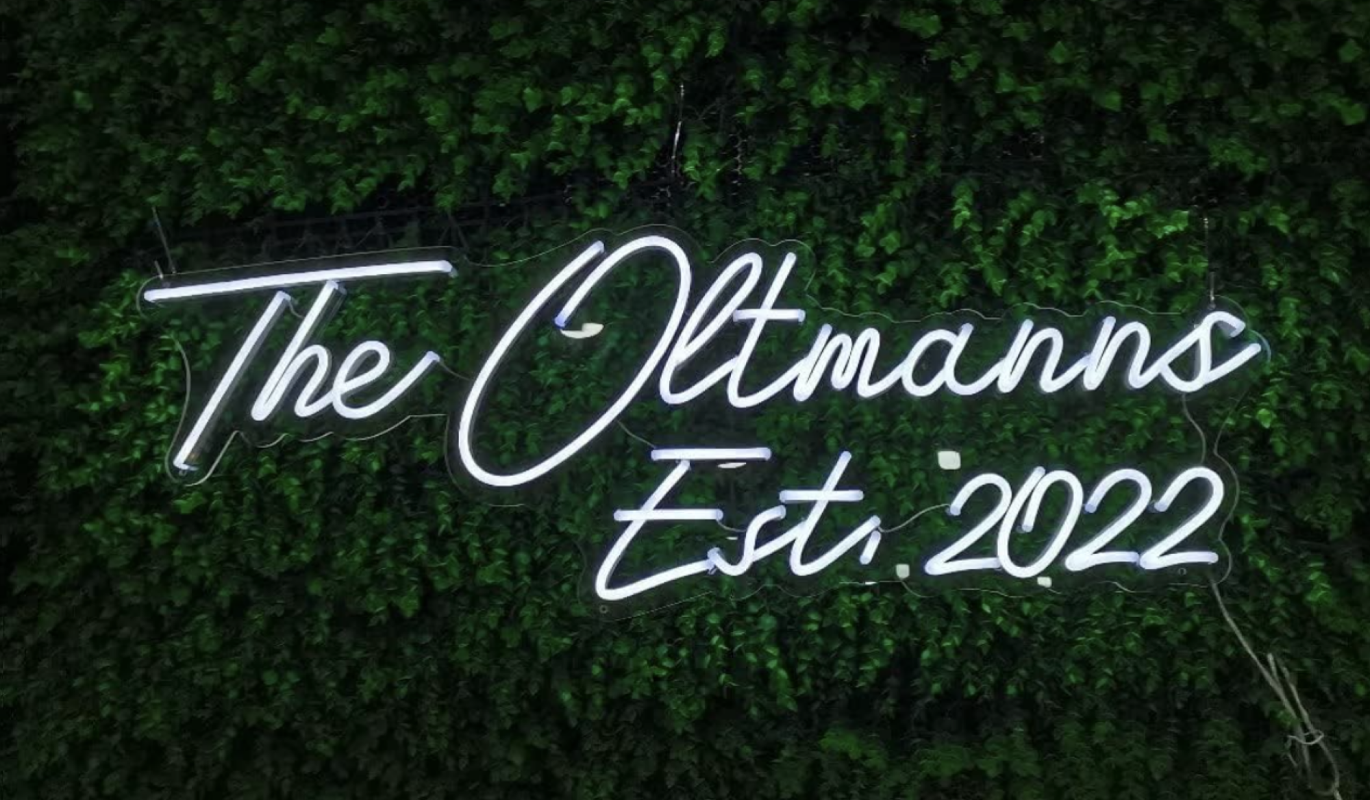 custom neon sign that reads 'The Oltmanns / Est 2022'