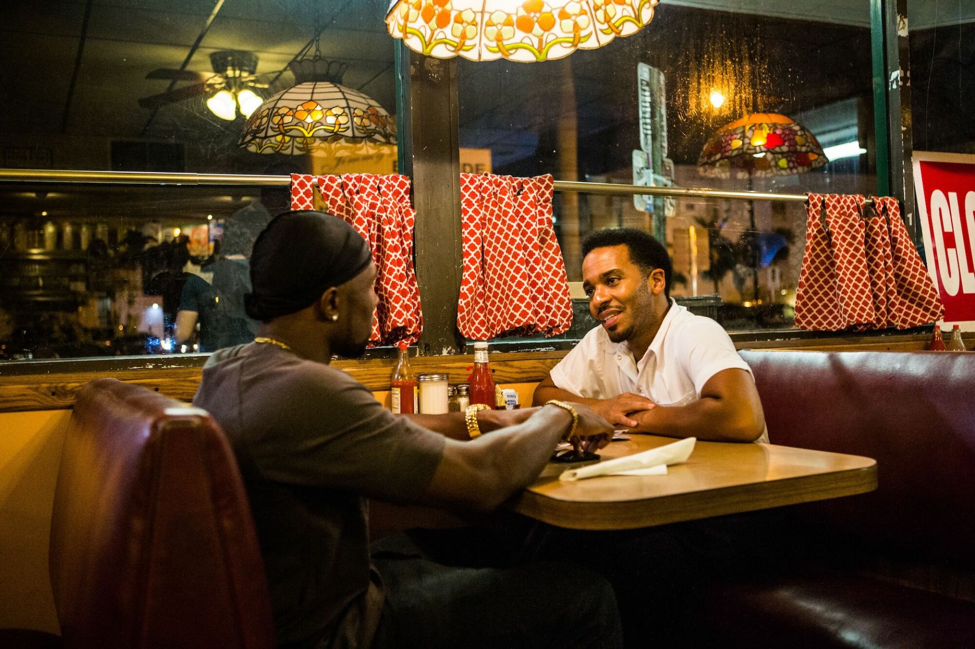 Trevante Rhodes and Andre Holland in "Moonlight."