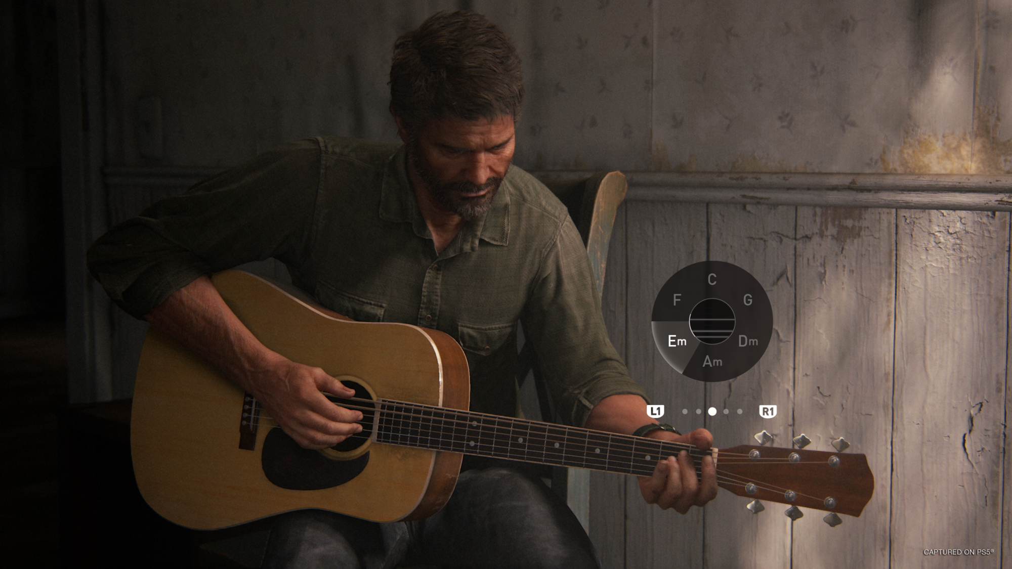 A scruffy brown hair white man plays a guitar