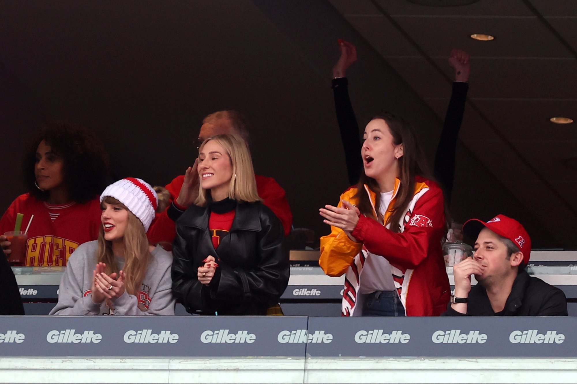 Swift and Haim cheering on the Kansas City Chiefs.