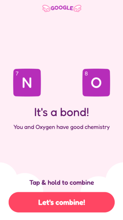 nitrogen and oxygen match with text it's a bond! you and oxygen have good chemistry. tap and hold to combine