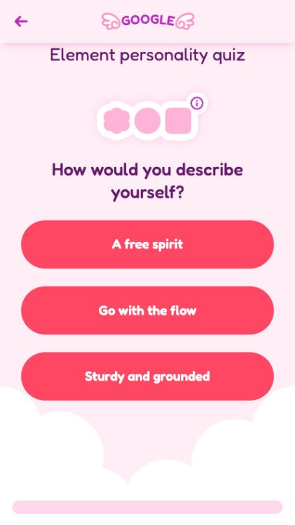element personality quiz question how would you describe yourself with options free spirit; go with the flow; or sturdy and grounded