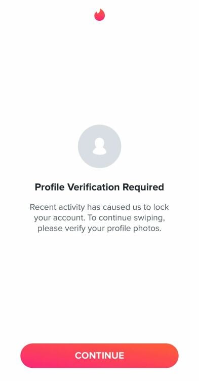 The image is a notification from a dating app that reads Profile Verification Required