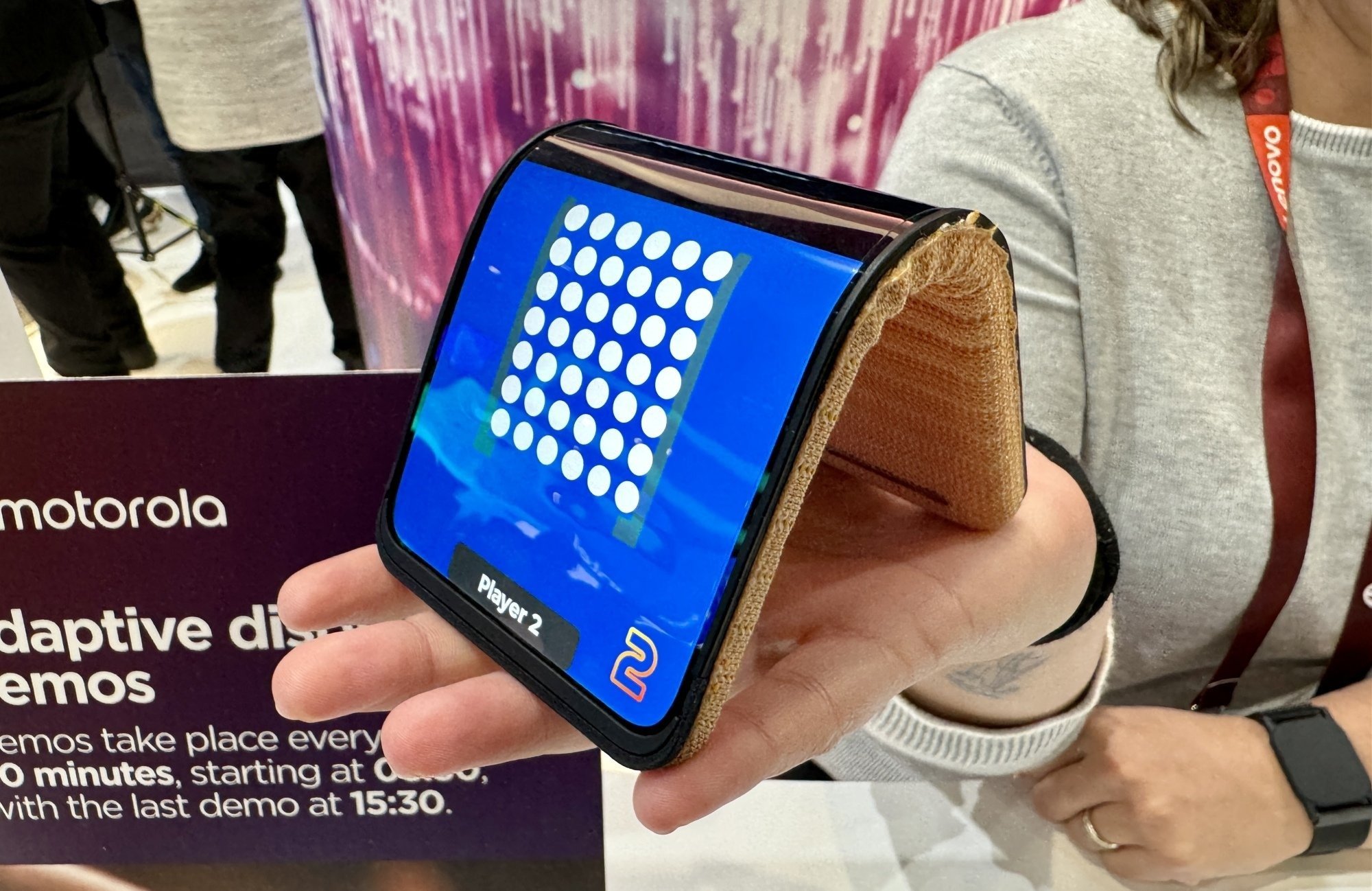 Motorola's bendy phone in tent mode