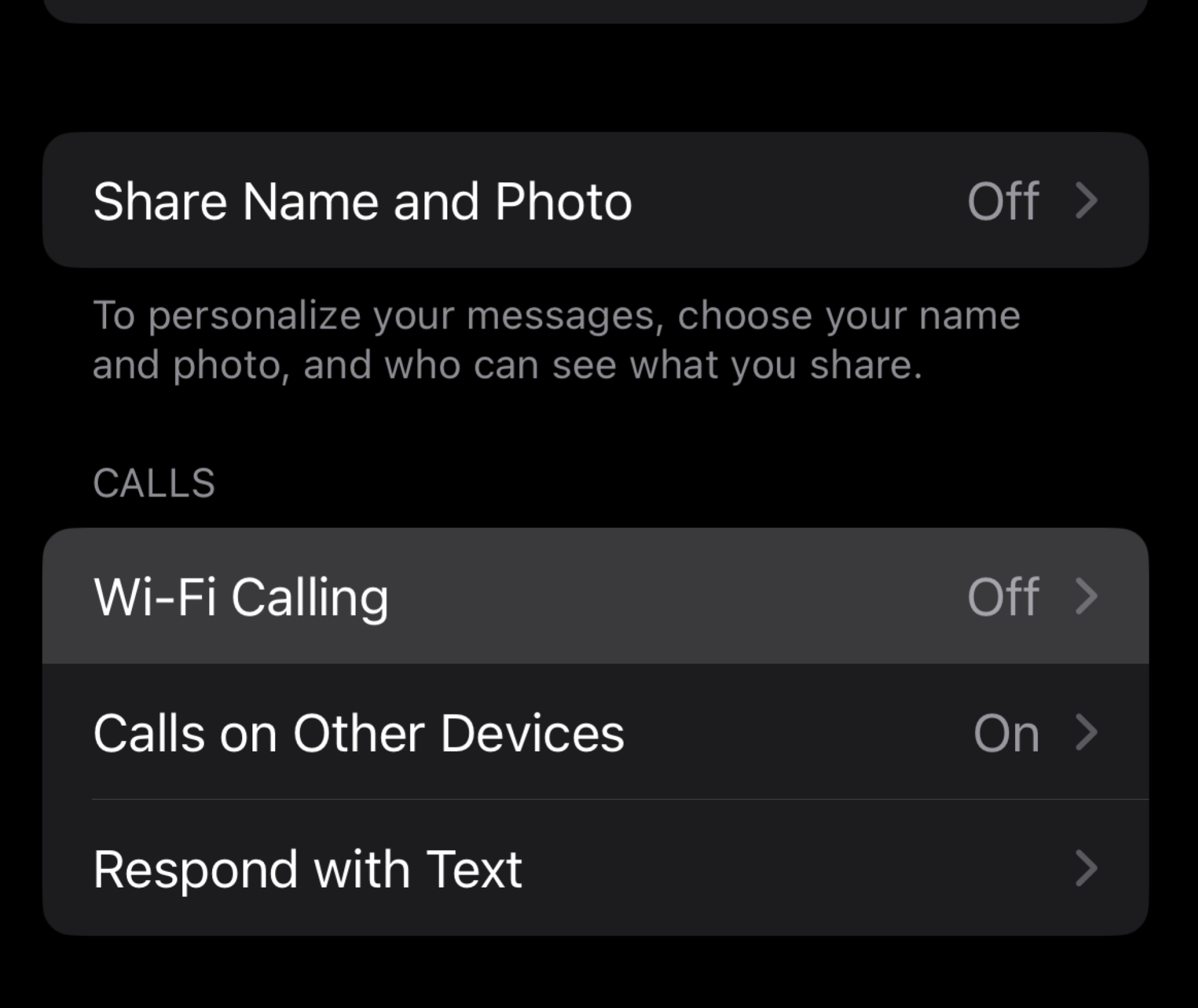 an iPhone 'Phone' settings tab with 'Wi-Fi Calling' highlighted 