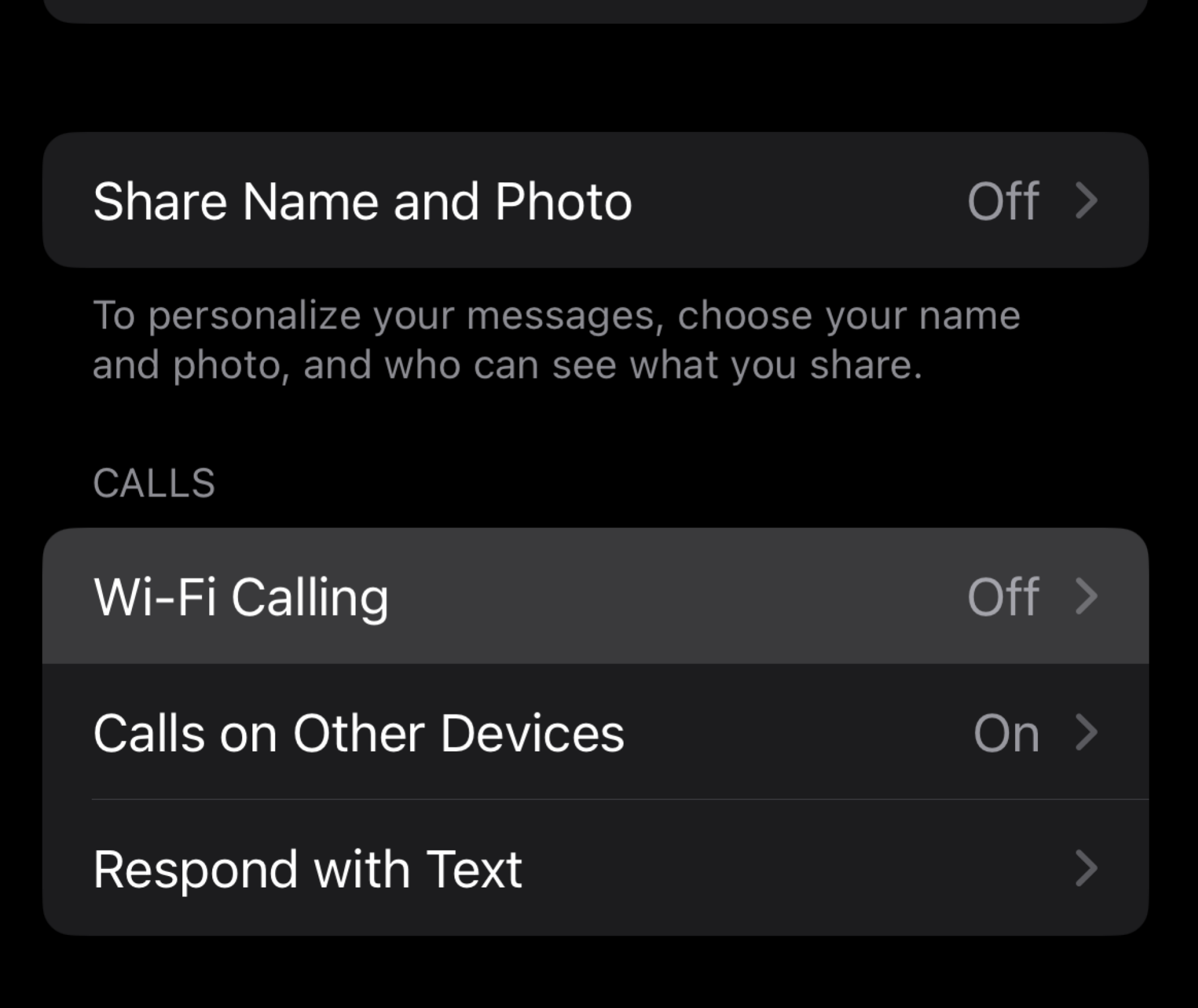 an iPhone 'Phone' settings tab with 'Wi-Fi Calling' highlighted