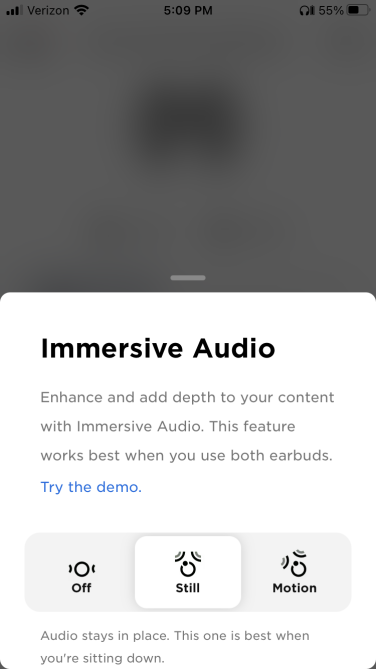 Activating Immersive Audio in the Bose app.