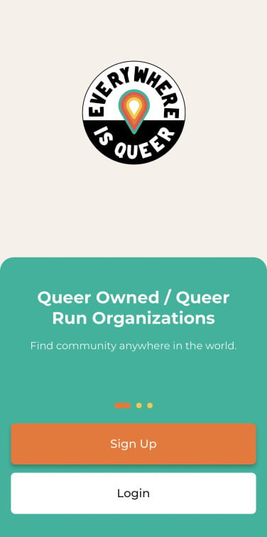 A screenshot of the Everywhere is Queer app log-in page. 