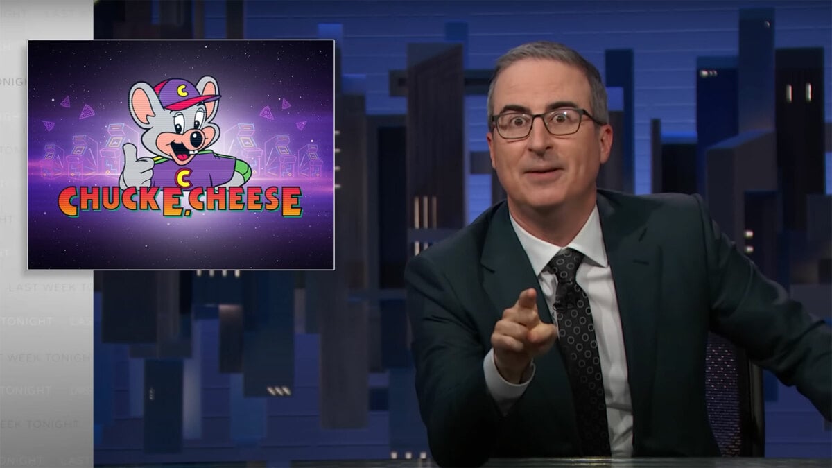 John Oliver take a hilarious deep dive into the dark, twisted history of Chuck E. Cheese