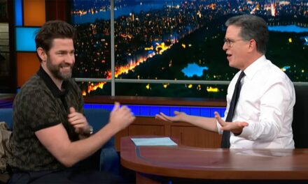 John Krasinski takes on Stephen Colbert in a brutally tense arm wrestle
