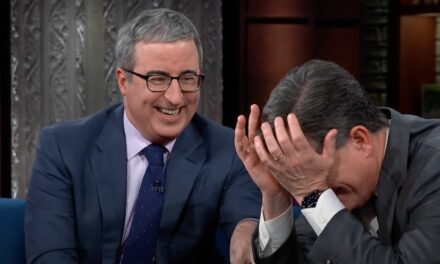 John Oliver gleefully toying with a tired Stephen Colbert is peak late night