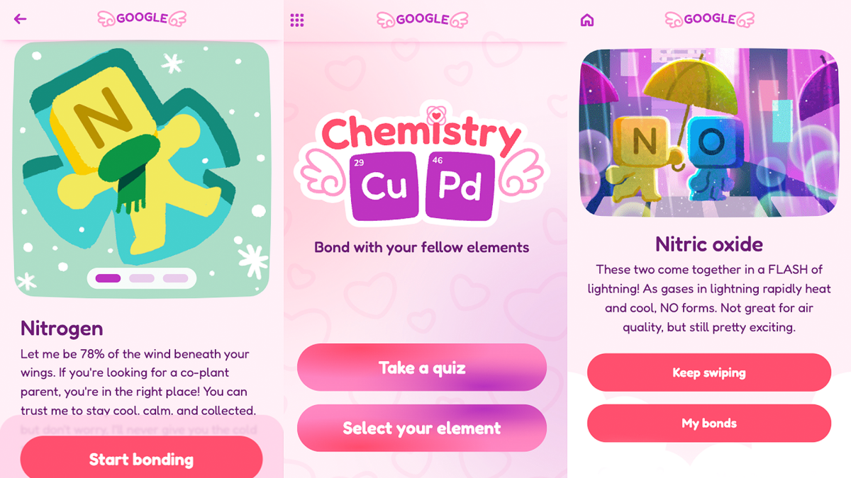 V-Day Google Doodle game is an adorable chemistry lesson
