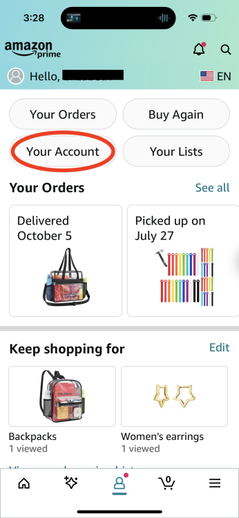 Screenshot from the Amazon app