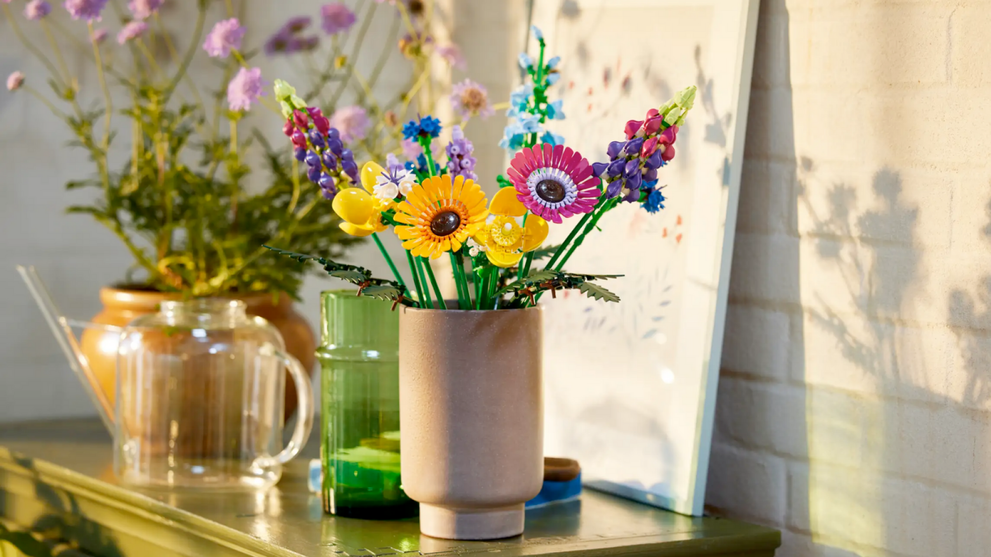 LEGO's Wildflower Bouquet in a vase.