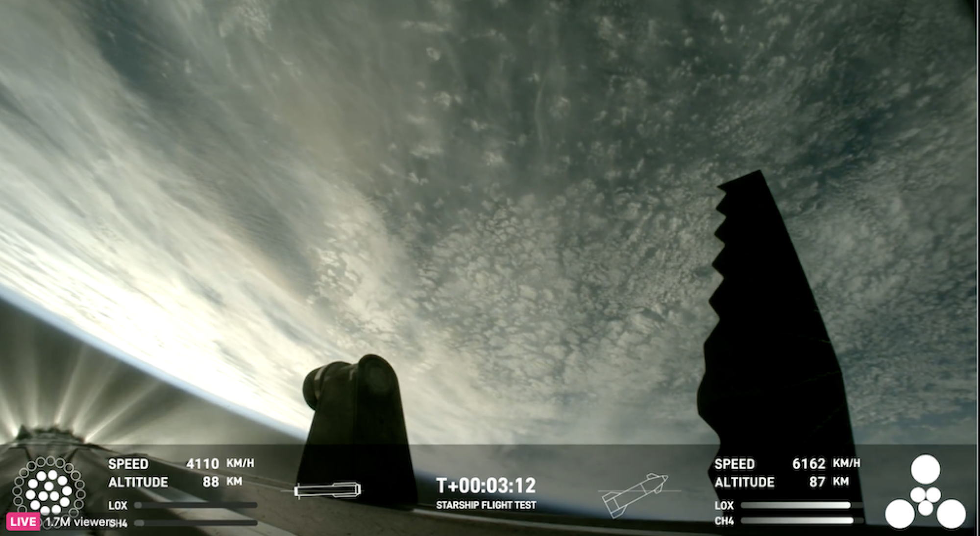 SpaceX's Starship flying toward space