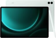 Mint green Samsung Galaxy tablet with turquoise and black screensaver