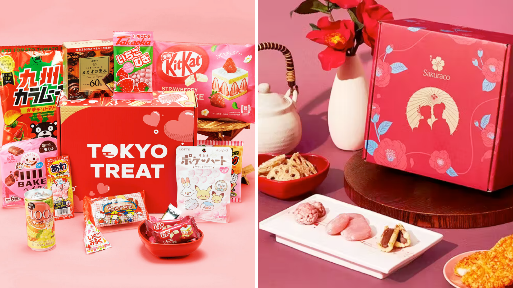 A composite of two snack boxes, one from Tokyo Treat, the other from Sakura Co.