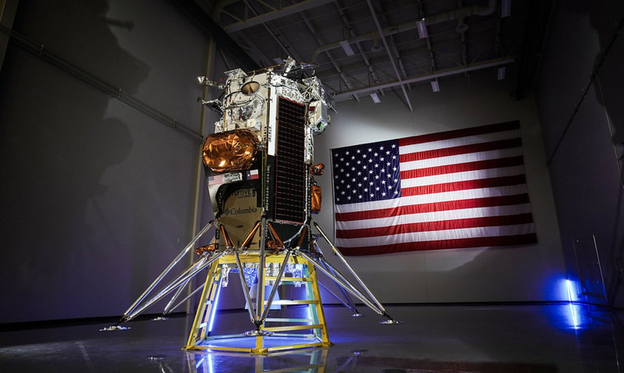 The completed Intuitive Machines lander before launching to the moon.