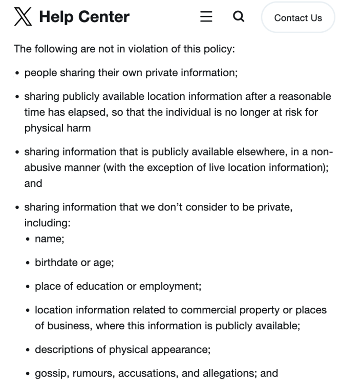 X policy page
