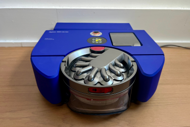 Back of Dyson 360 Vis Nav robot vacuum showcasing dust bin
