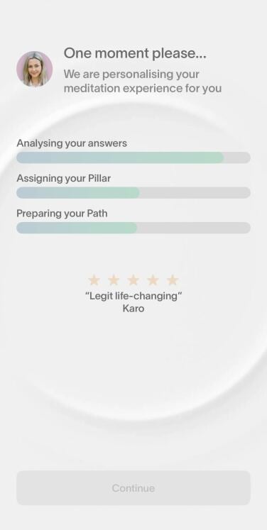 A screenshot of the Moments of Space app while loading a personalized "meditation path".