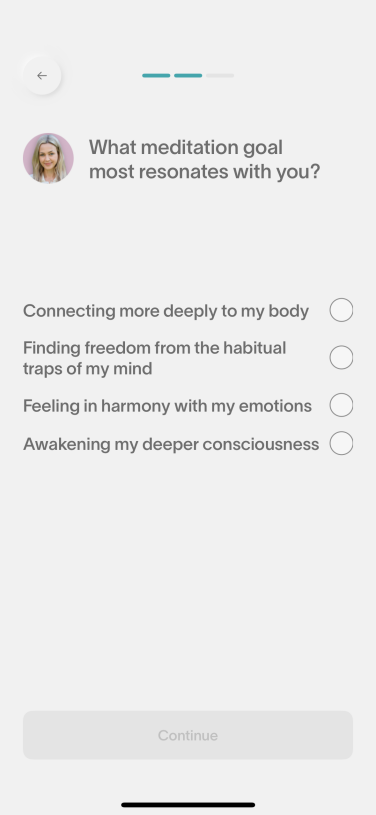 screenshot from Moments of Space the app, asking for meditation goals