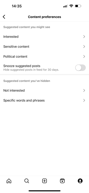 A screenshot of Instagram settings.