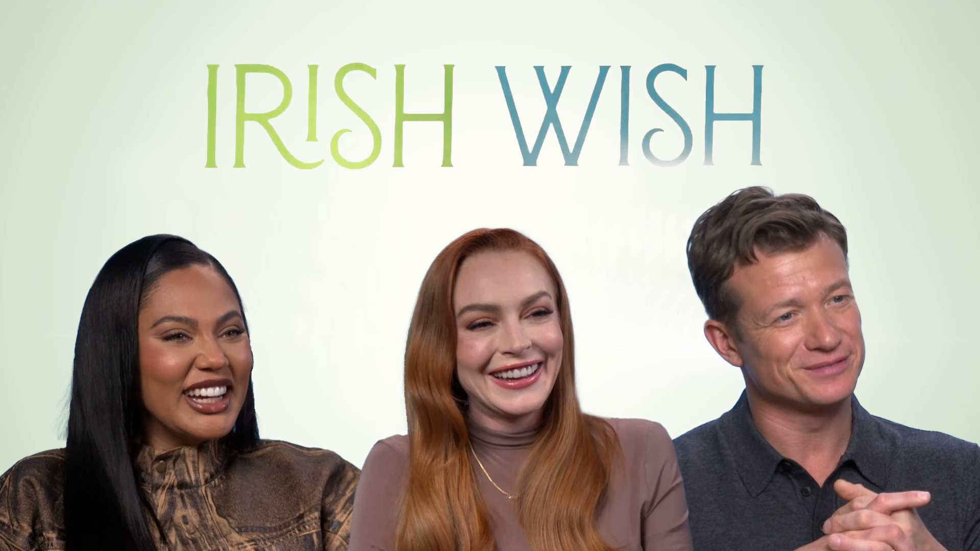 Ayesha Curry, Lindsay Lohan and Ed Speleers of Irish Wish