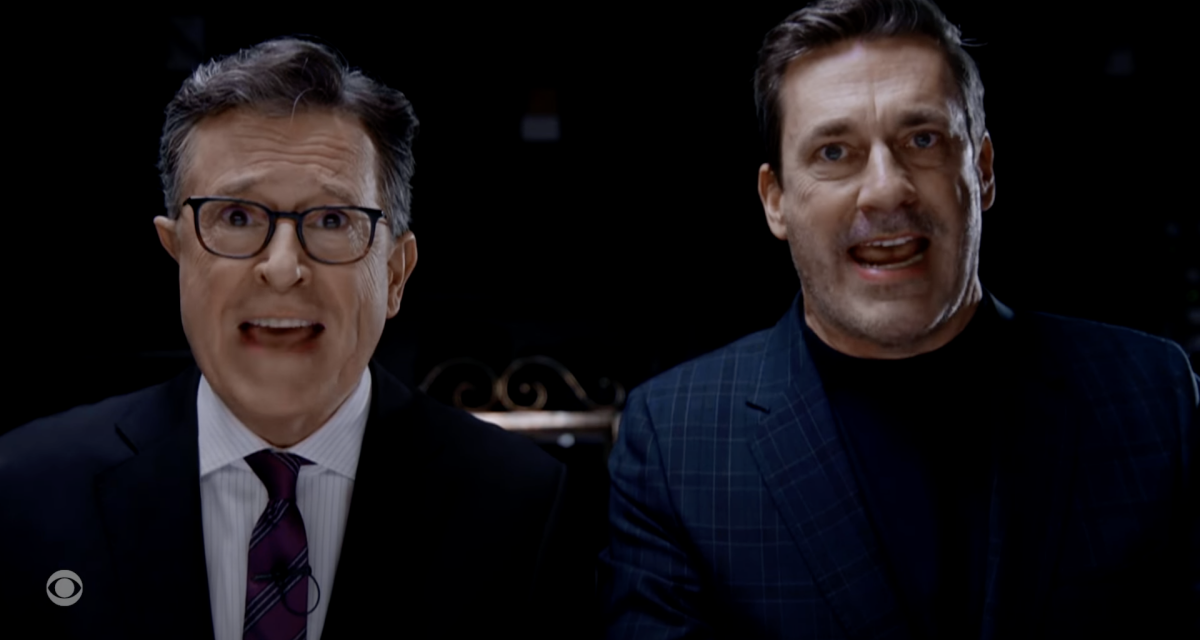 Stephen Colbert and Jon Hamm can’t escape the dreaded shower witch