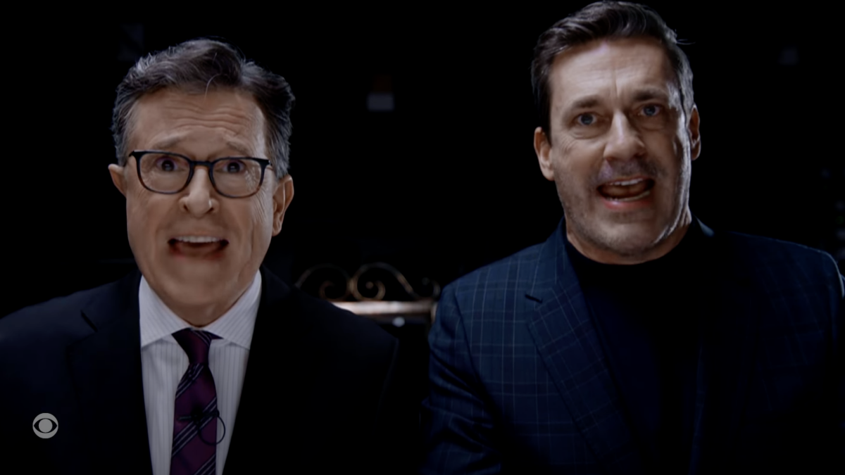 Stephen Colbert and Jon Hamm can’t escape the dreaded shower witch