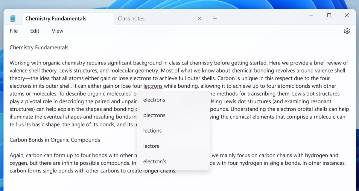 Microsoft adds spellcheck and autocorrect to Notepad on Windows 11