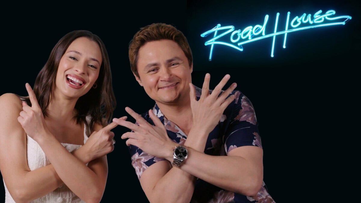 'Road House' stars Daniela Melchior and Arturo Castro crack each other up playing 'Say Action'