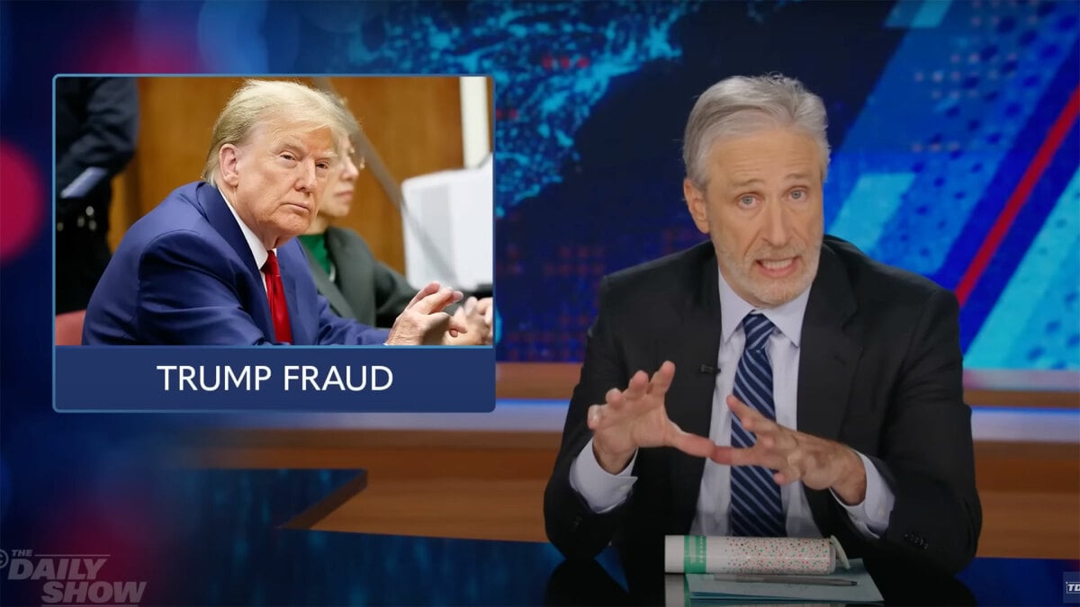 Jon Stewart gives a teardown of Trump’s fraud case