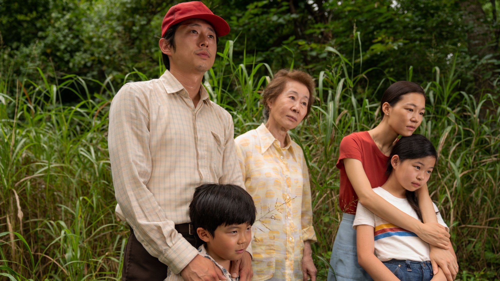 Steven Yeun, Youn Yuh-jung, Han Ye-ri, Alan Kim, and Noel Kate Cho in "Minari."