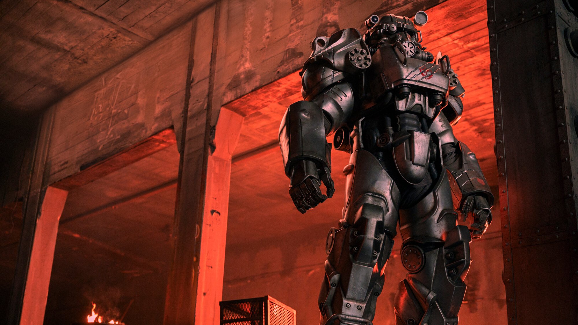 A huge suit of T-60 power armor from the game "Fallout" seen in the TV series.