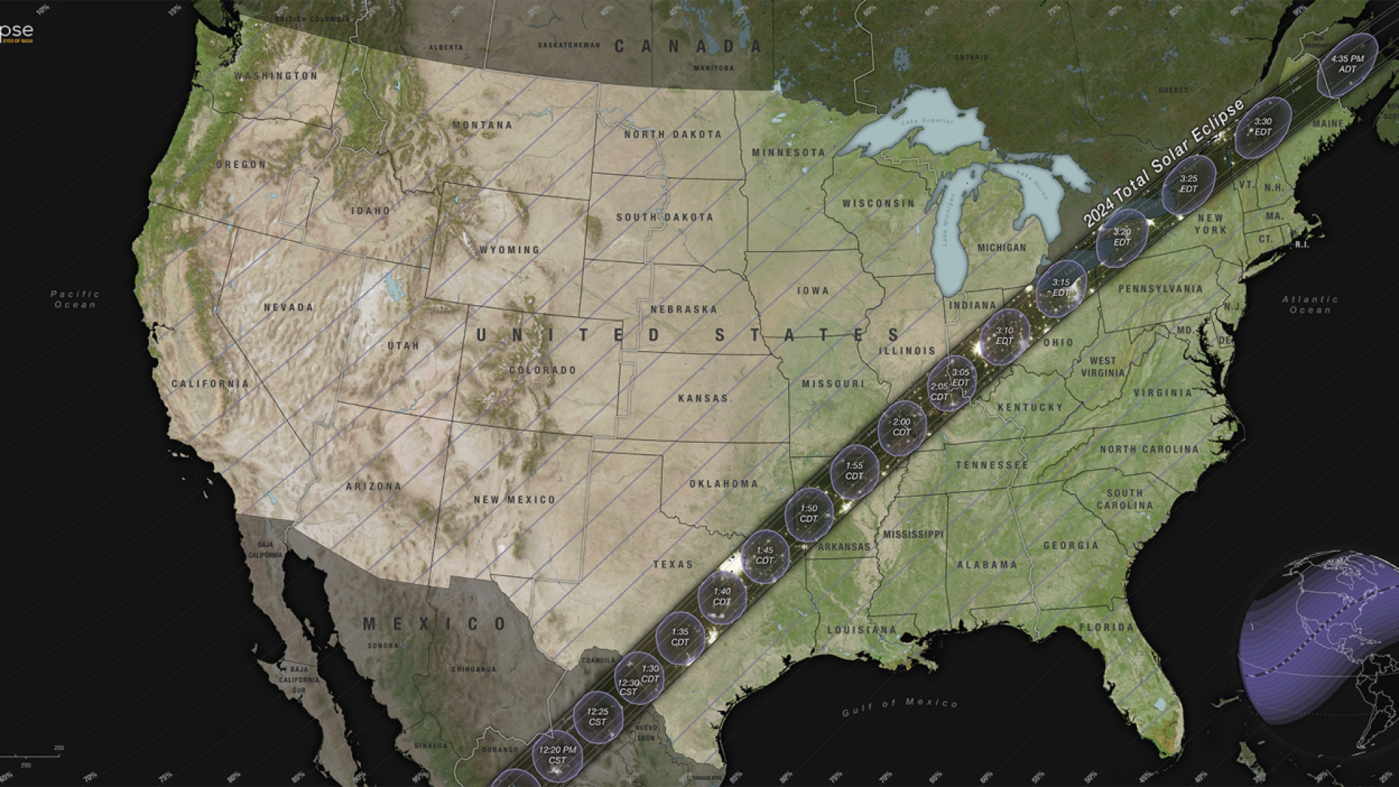Moon's shadow sweeping across the United States
