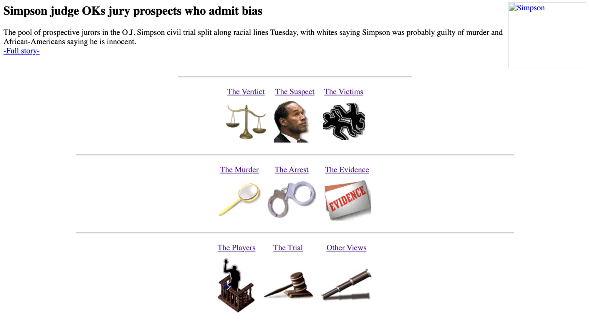 screenshot of the homepage of CNN's O.J. Simpson archival website